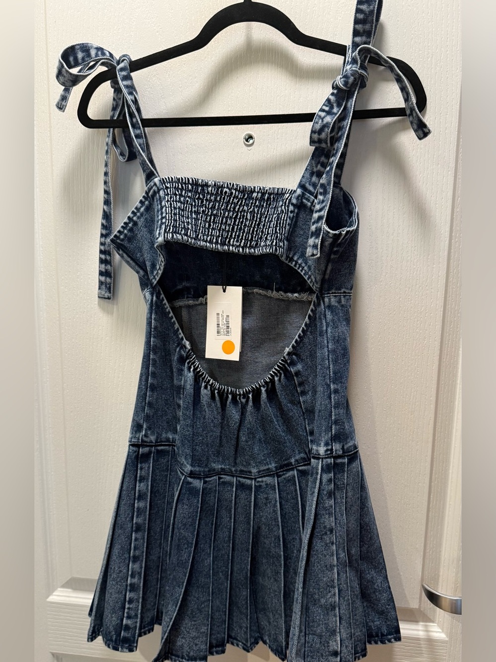 JACQUIE THE LABEL Blue Medium Wash Denim Pleated Mini Dress Size S NWT - Picture 4 of 6